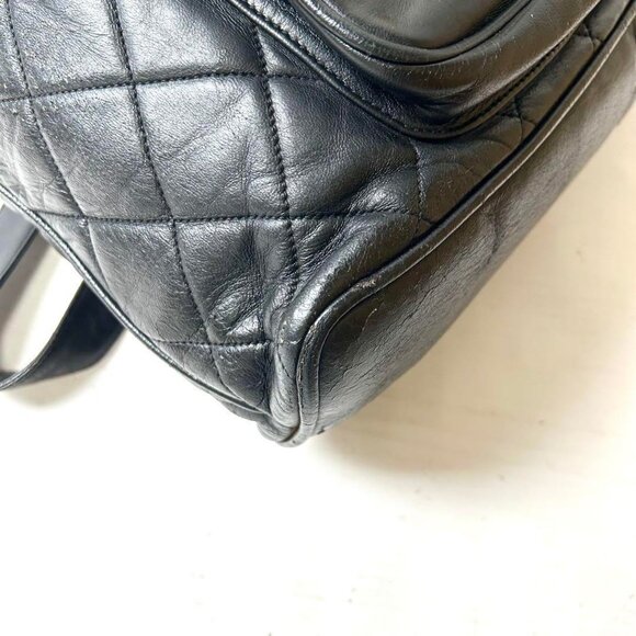 RARE Authentic CHANEL Vintage CC Lambskin Leather Backpack Shoulder Bag Black - Picture 9 of 16
